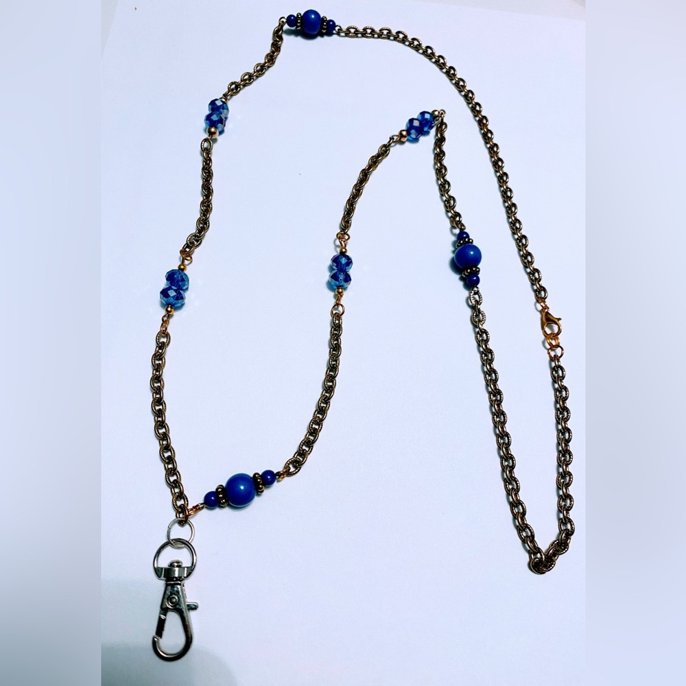 Blue Beaded Chain Handcrafted Lanyard Card Holder